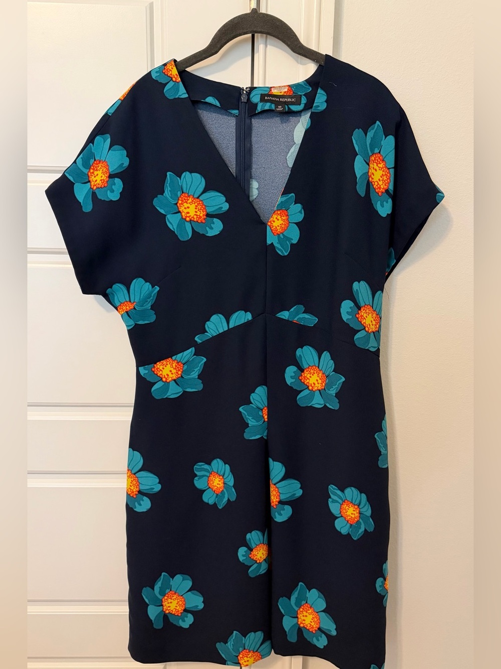 Banana Republic Navy Dress with Teal and Orange Floral Print